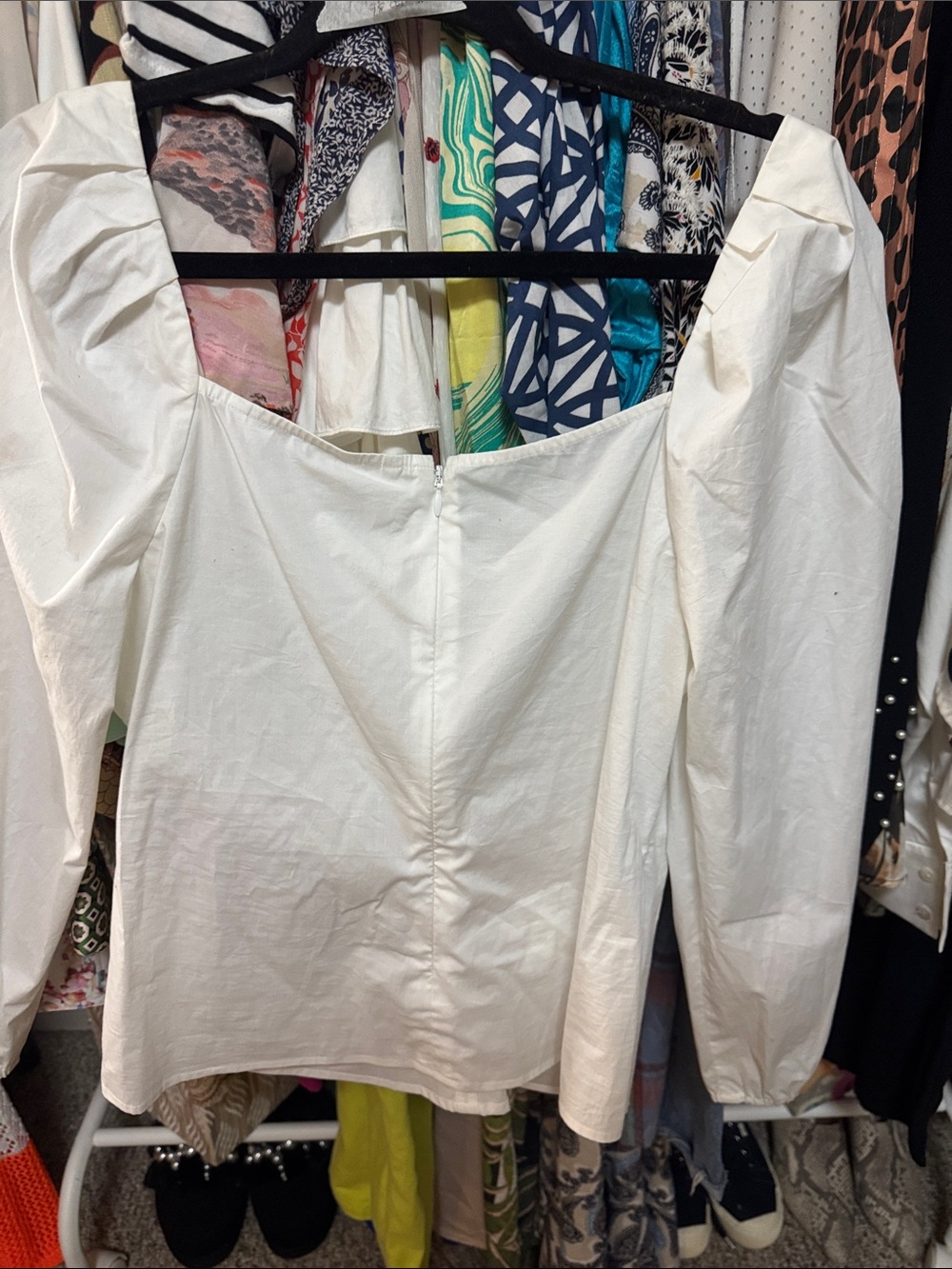 Veronica Beard White Ruched Square-Neck Blouse - Picture 3 of 3
